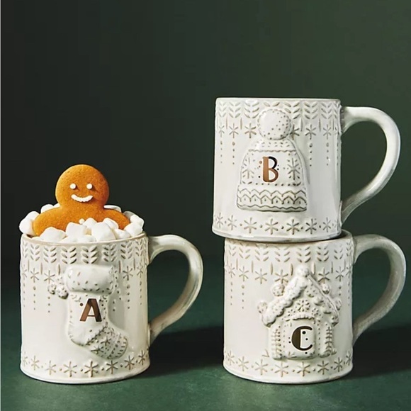 Anthropologie Snowcap Reactive Glazed Cream Gray Gold Monogram Initial B Mug - Picture 2 of 9